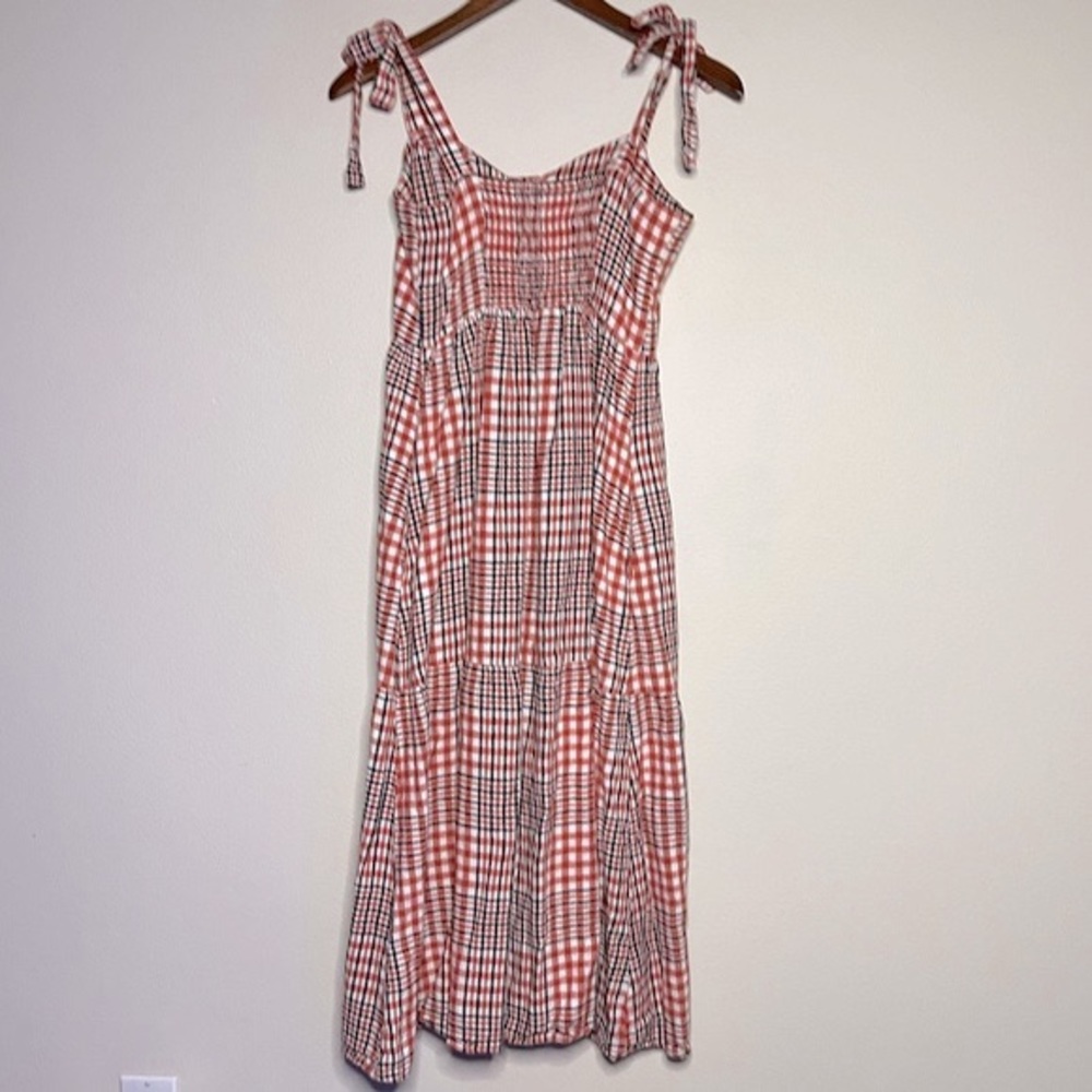 UO Plaid Positano Linen Apron Midi Dress - Picture 8 of 14